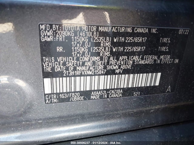 Toyota RAV4 LE 2022 2T3H1RFVXNW215847 Image 9