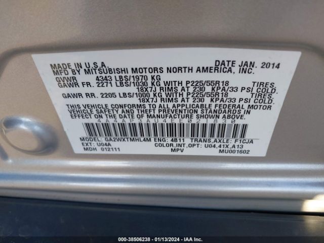 2014 MITSUBISHI OUTLANDER SPORT 4A4AP3AU4EE021830 Photo 8