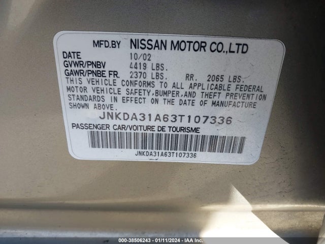 2003 INFINITI I35 LUXURY VIN: JNKDA31A63T107336