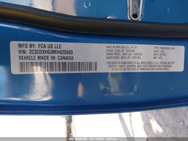 2C3CDXHG0MH625693 Dodge Charger Gt Rwd