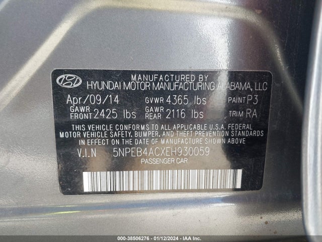 Hyundai SONATA GLS 2014 5NPEB4ACXEH930059 Image 9