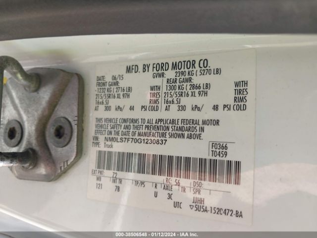 NM0LS7F70G1230837 Ford Transit Connect Xlt