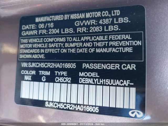 SJKCH5CR2HA016605 Infiniti Qx30 Premium