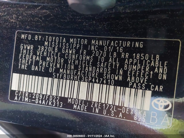 Toyota Corolla S Plus 2016 5YFBURHE3GP447410 Image 9