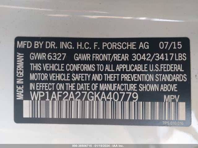 2016 PORSCHE CAYENNE WP1AF2A27GKA40779 Photo 8