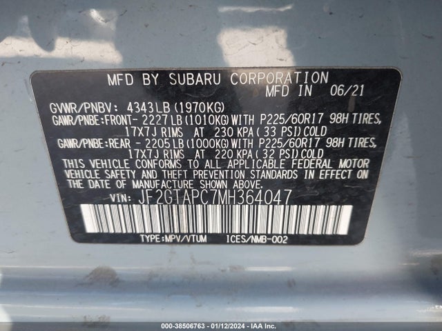 Subaru Crosstrek Premium 2021 JF2GTAPC7MH364047 Image 9