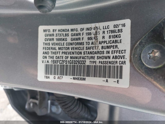 Honda Civic Lx 2016 19XFC2F51GE029332 Image 9