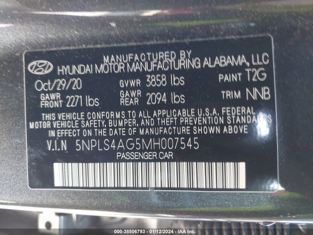 Hyundai ELANTRA SEL 2021 5NPLS4AG5MH007545 Image 9