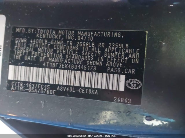 Aukcja sprzedaży 2011 Toyota Camry Se, vin: 4T1BF3EK4BU145178, numer aukcji: 38506832