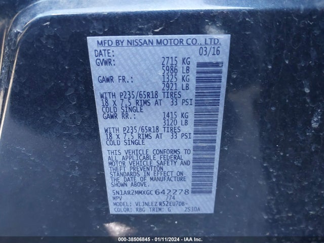 Nissan Pathfinder Sv 2016 5N1AR2MMXGC642278 Image 9