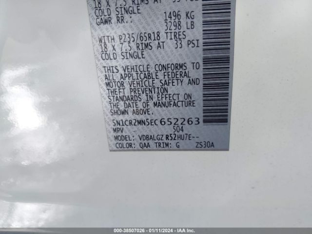 5N1CR2MN5EC652263 Nissan Pathfinder Hybrid Sl