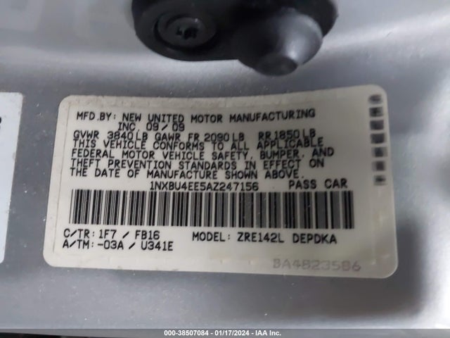 2010 TOYOTA COROLLA VIN: 1NXBU4EE5AZ247156