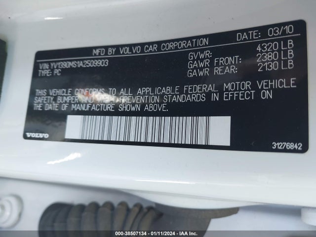 2010 VOLVO S40 2.4I VIN: YV1390MS1A2509903