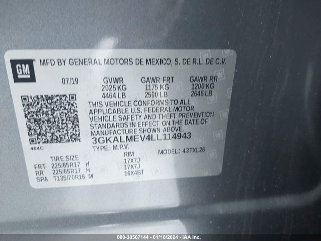 3GKALMEV4LL114943 GMC Terrain Fwd Sle