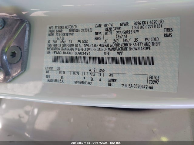 Ford Escape Titanium 2015 1FMCU0JX0FUA03491 Image 9
