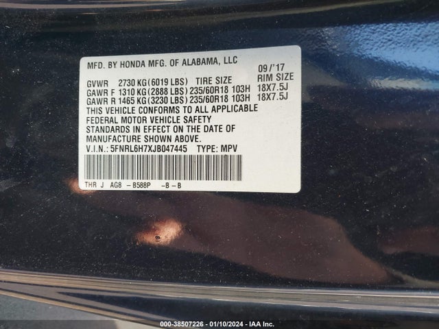 Honda Odyssey Ex-l 2018 5FNRL6H7XJB047445 Image 9