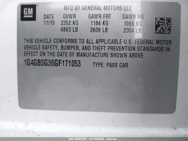 1G4GB5G36GF171053 Buick lfx - sidi, vvt, e85 max, alum gm