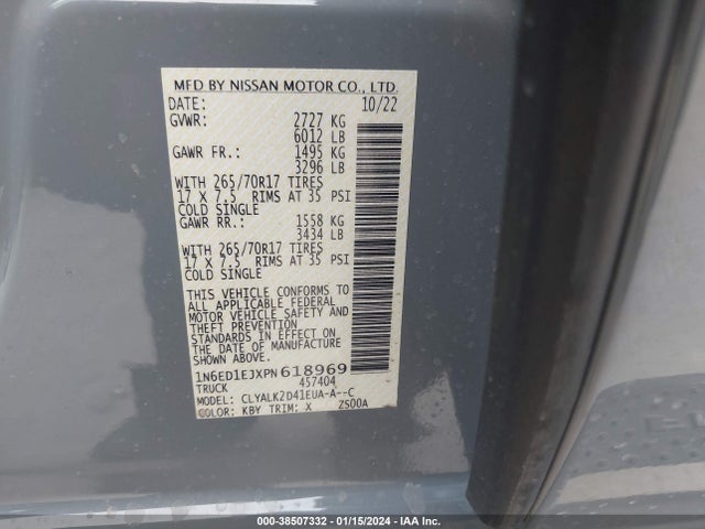 Nissan Frontier Pro-x 4x2 2023 1N6ED1EJXPN618969 Image 9