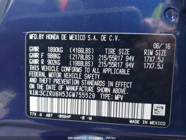 3CZRU6H53GM755529 Honda HR-V EX
