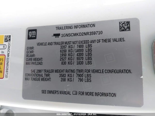 Chevrolet Tahoe 2wd Ls 2022 1GNSCMKD2NR359710 Image 9