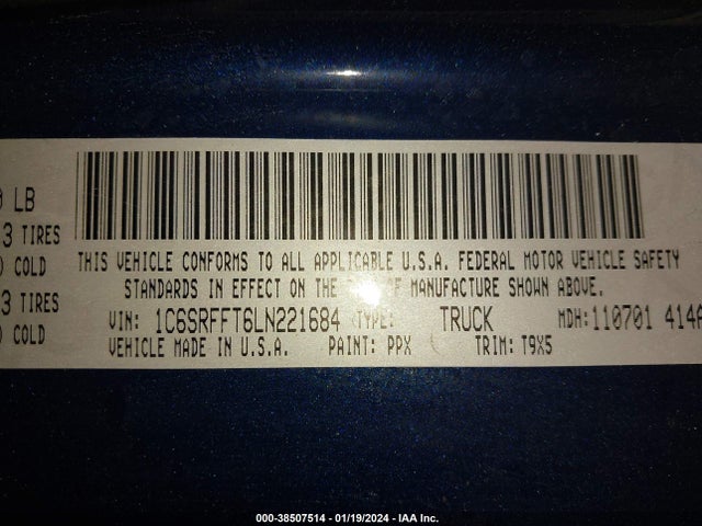RAM 1500 Big Horn  4x4 5'7 Box 2020 1C6SRFFT6LN221684 Image 9