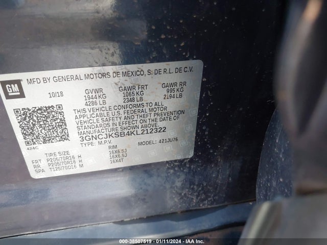 Chevrolet TRAX LS 2019 3GNCJKSB4KL212322 Image 9