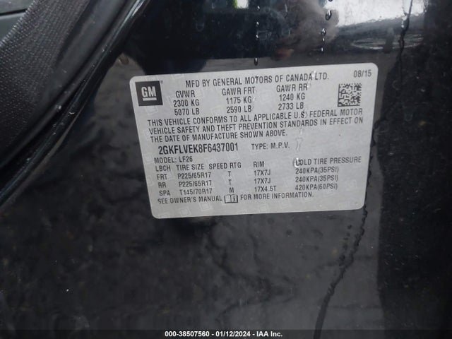 GMC Terrain Sle-1 2015 2GKFLVEK8F6437001 Image 9