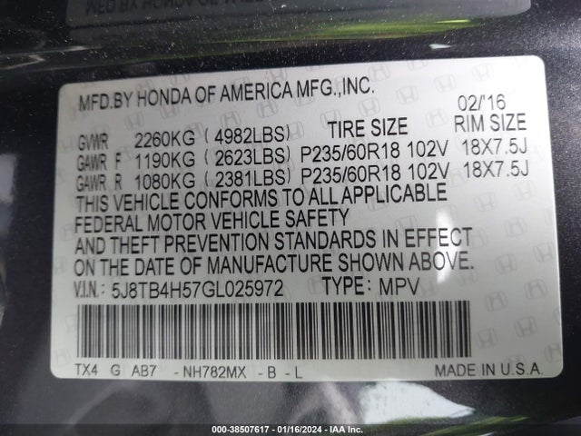 Acura Rdx Tech Pkg/tech/acurawatch Plus Pkg 2016 5J8TB4H57GL025972 Image 9