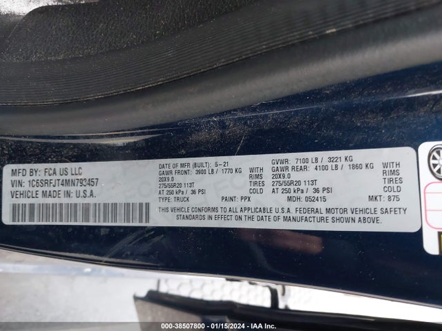 1C6SRFJT4MN793457 RAM 1500