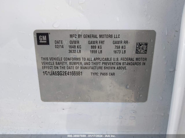 Chevrolet Sonic Ls Auto 2014 1G1JA6SG2E4166981 Image 9