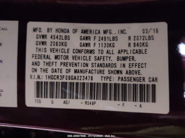 1HGCR3F06GA023476 Honda Accord Ex-l V-6