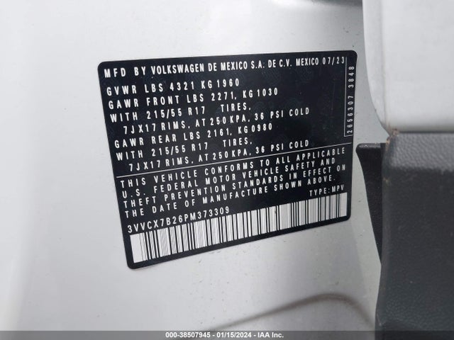 3VVCX7B26PM373309 Volkswagen Taos 1.5t S