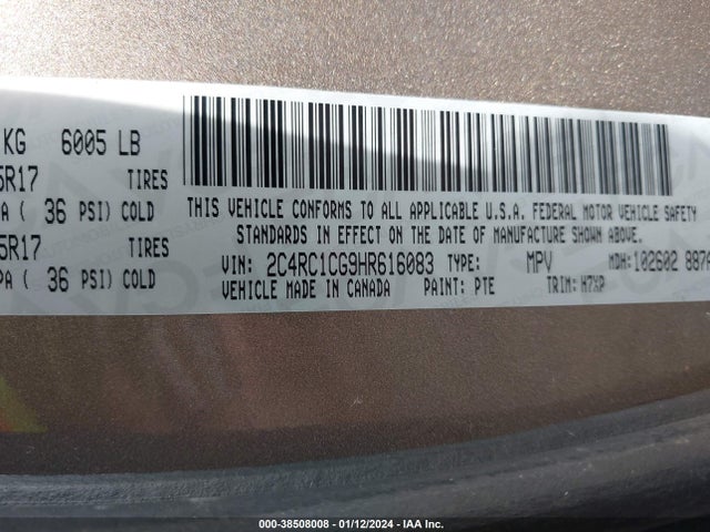 Chrysler Pacifica Lx 2017 2C4RC1CG9HR616083 Image 9