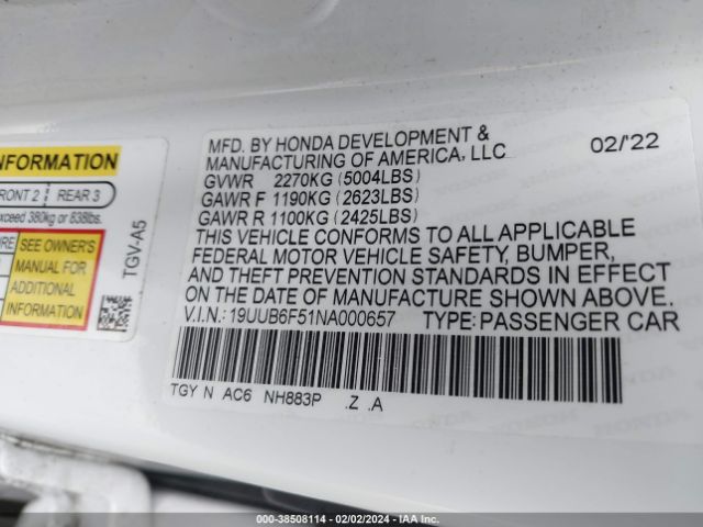 19UUB6F51NA000657 Acura Tlx A-spec Package