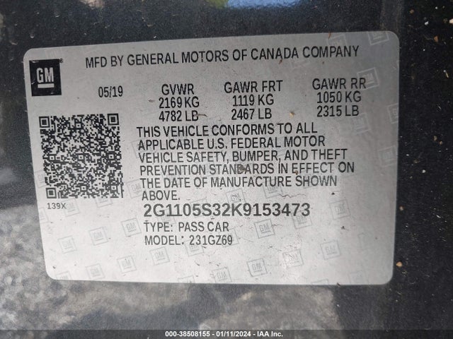 Chevrolet Impala Premier 2019 2G1105S32K9153473 Image 9