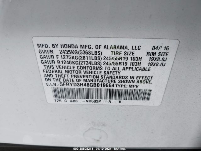 5FRYD3H48GB019664 Acura Mdx Technology   Acurawatch Plus Packages/technology Package