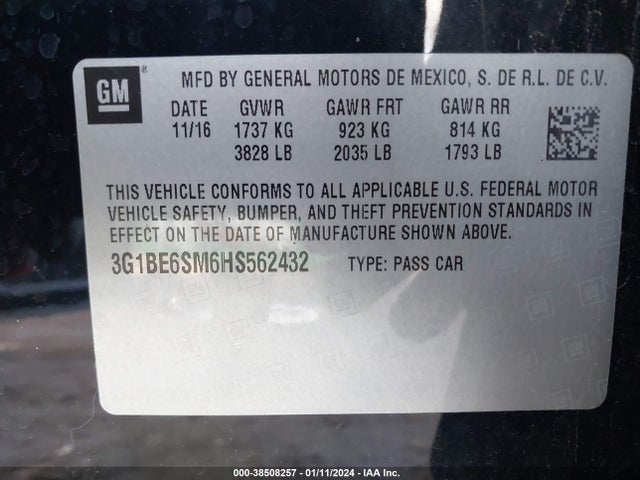 Chevrolet Cruze Lt Auto 2017 3G1BE6SM6HS562432 Image 9