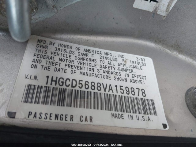 1997 HONDA ACCORD VALUE VIN: 1HGCD5688VA159878