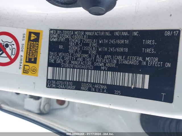Toyota Highlander Le 2017 5TDBZRFH6HS469103 Image 9