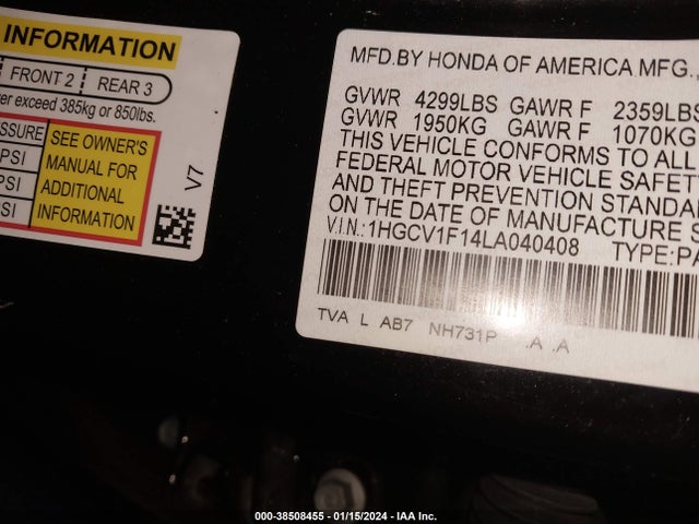 Honda ACCORD LX 2020 1HGCV1F14LA040408 Image 9