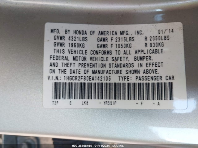 Honda Accord Ex-l 2014 1HGCR2F80EA142105 Image 9