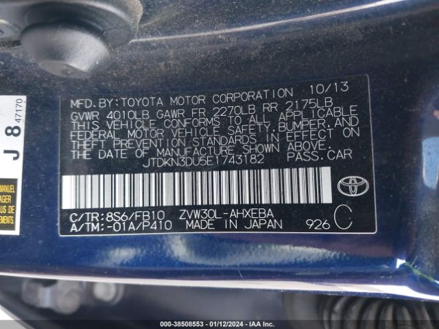 JTDKN3DU5E1743182 Toyota Prius Two
