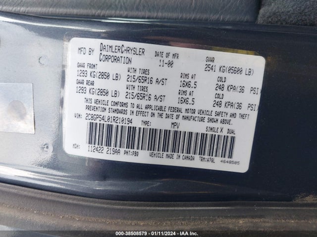 2001 CHRYSLER TOWN & COUNTRY LXI VIN: 2C8GP54L01R210194