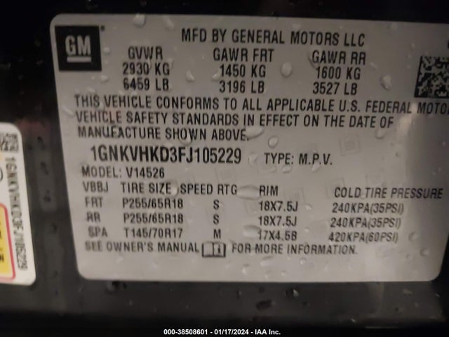 Chevrolet Traverse 2lt 2015 1GNKVHKD3FJ105229 Image 9