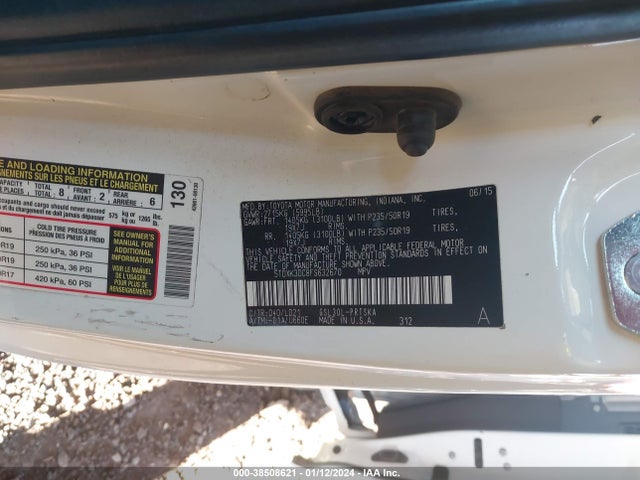 2015 TOYOTA SIENNA SE 8 PASSENGER/SE PREMIUM 8 PASSENGER VIN: 5TDXK3DC8FS632670