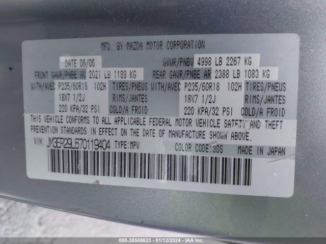 2007 MAZDA CX-7 GRAND TOURING VIN: JM3ER29L670119404