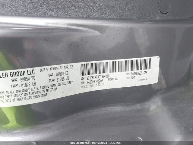 2012 FIAT 500 3C3CFFARXCT334916 Photo 8