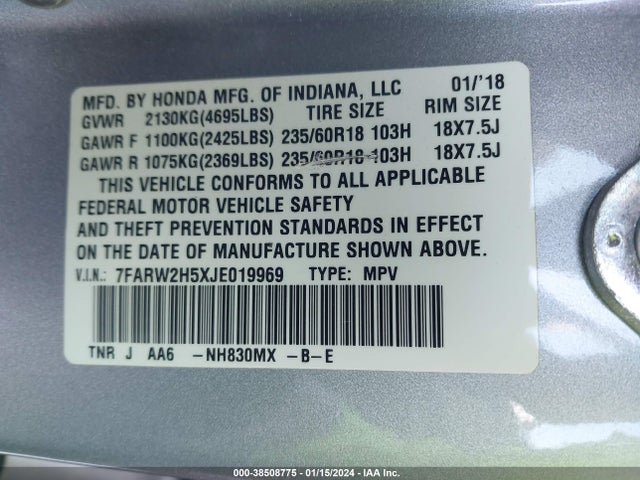 Honda CR-V EX 2018 7FARW2H5XJE019969 Image 9