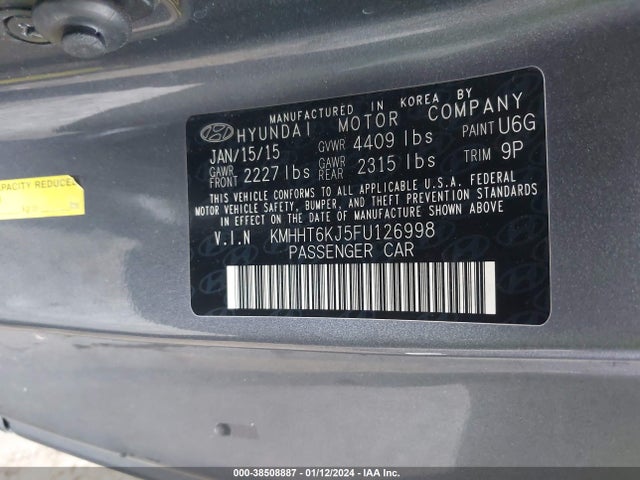 Hyundai Genesis 3.8 Base 2015 KMHHT6KJ5FU126998 Image 9