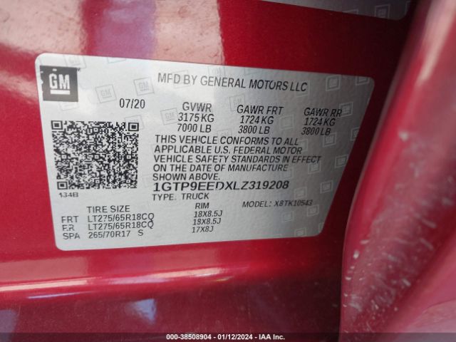 1GTP9EEDXLZ319208 GMC Sierra 1500 4wd  Short Box At4